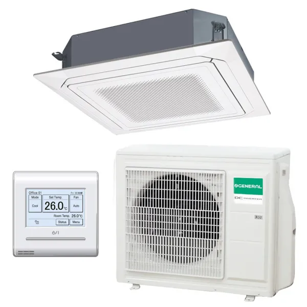 Climatisation GENERAL Cassette 90x90 6.8kW AUXG24KRLB + AOHG24KBTB Performance Monosplit pour application commerciale
