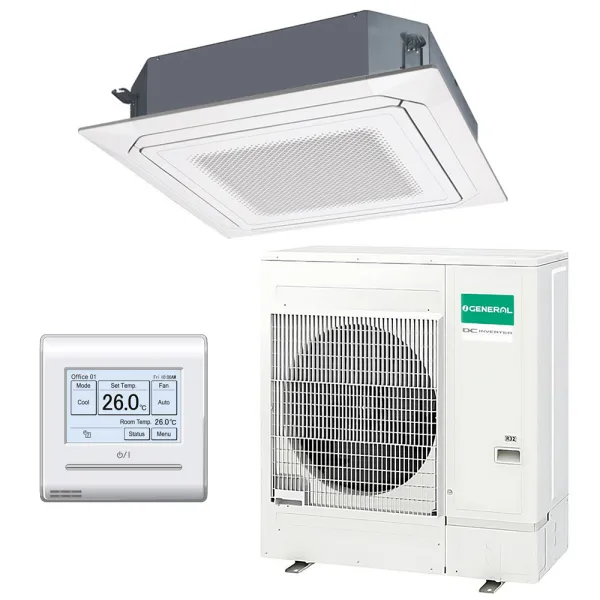 Climatisation GENERAL Cassette 90x90 13.4kW AUXG54KRLB + AOHG54KQTA 3Ph ECO Monosplit pour application commerciale