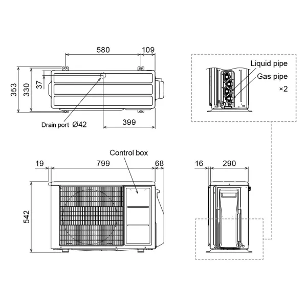 Groupe Extérieur GENERAL AOHG14KBTA2 Multi-split 4.0kW 2 sorties Inverter Gaz R32