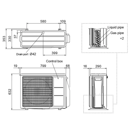 Groupe Extérieur GENERAL AOHG18KBTA2 Multi-split 5.0kW 2 sorties Inverter Gaz R32