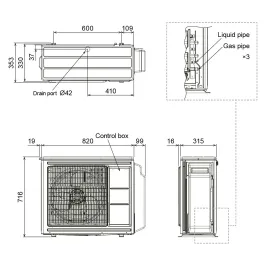 Groupe Extérieur GENERAL AOHG24KBTA3 Multi-split 6.8kW 3 sorties Inverter Gaz R32 2