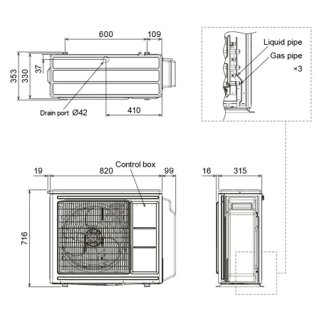 Groupe Extérieur GENERAL AOHG24KBTA3 Multi-split 6.8kW 3 sorties Inverter Gaz R32