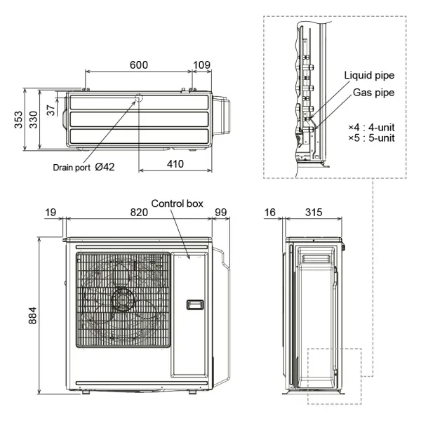 Groupe Extérieur GENERAL AOHG30KBTA4 Multi-split 8.0kW 4 sorties Inverter Gaz R32