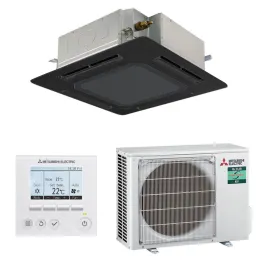 Climatiseur MITSUBISHI cassette 900x900 3.6kW PLA-M35EA2 + PUZ-ZM35VKA2 Monosplit PLA-M EA2 Façade Noire
