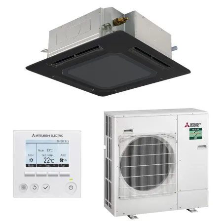 Climatiseur MITSUBISHI cassette 900x900 7.1kW PLA-M71EA2 + PUZ-ZM71VHA2 Monosplit PLA-M EA2 Façade Noire
