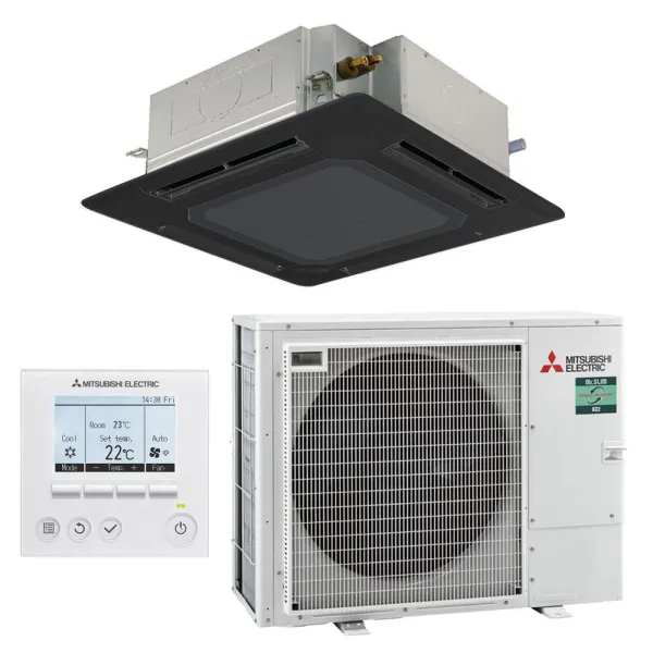 Climatiseur MITSUBISHI cassette 900x900 9.5kW PLA-M100EA2 + PUZ-ZM100YDA 3Ph Monosplit PLA-M EA2 Façade Noire