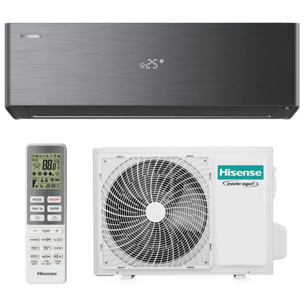 Climatiseur mono split HISENSE Energy Pro X Noir 2.6kW QH25XV4BG + AS25XV04W Mural WiFi de série PAC air/air Inverter