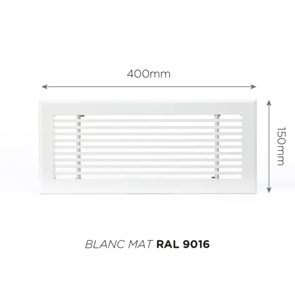 Grille de soufflage linéaire 400x150mm Couleur Blanc mat, Noire ou Anthracite