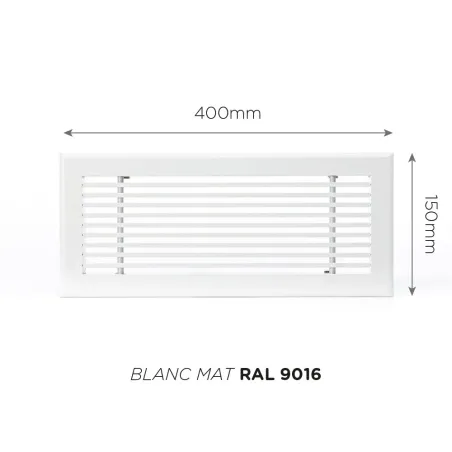 Grille de soufflage linéaire 400x150mm Couleur Blanc mat, Noire ou Anthracite