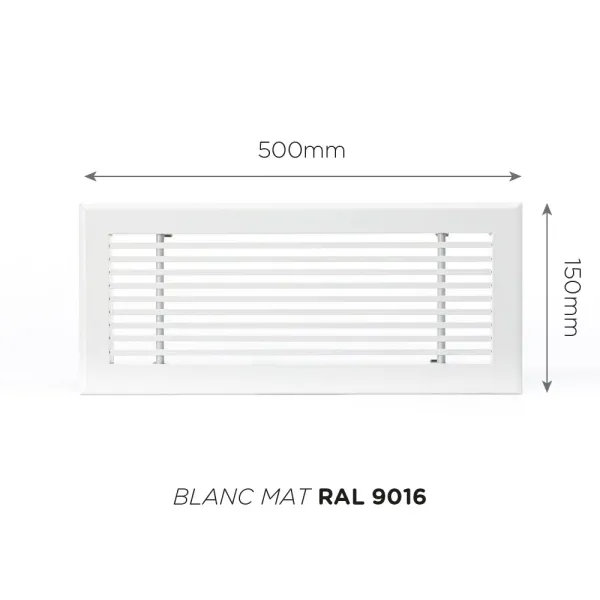 Grille de soufflage linéaire 500x150mm Couleur Blanc mat, Noire ou Anthracite