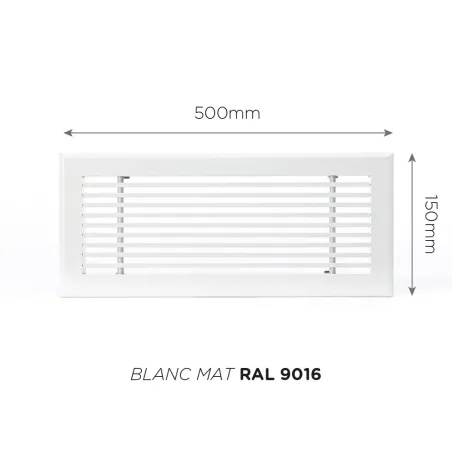 Grille de soufflage linéaire 500x150mm Couleur Blanc mat, Noire ou Anthracite