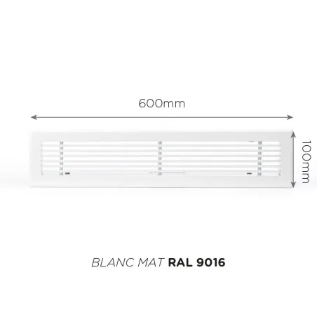 Grille de soufflage linéaire 600x100mm Couleur Blanc mat, Noire ou Anthracite