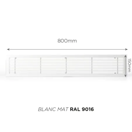 Grille de soufflage linéaire 800x150mm Couleur Blanc mat, Noire ou Anthracite