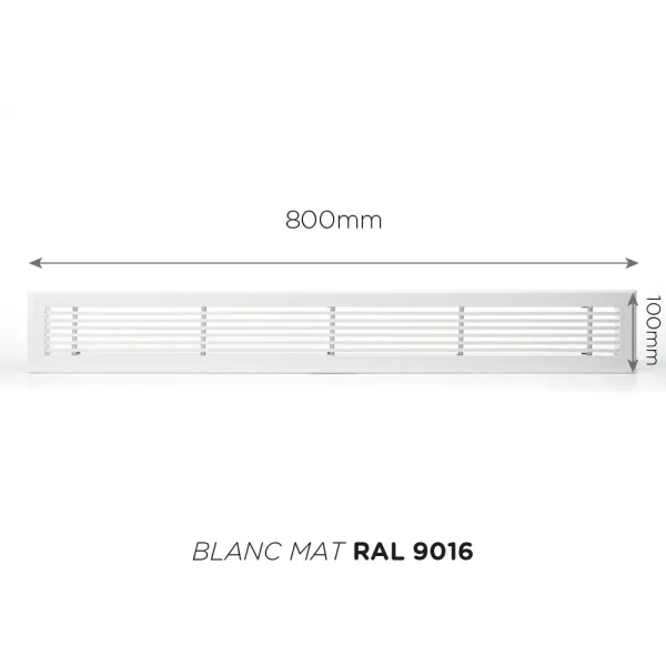 Grille de soufflage linéaire 800x100mm Couleur Blanc mat, Noire ou Anthracite