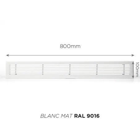Grille de soufflage linéaire 800x100mm Couleur Blanc mat, Noire ou Anthracite