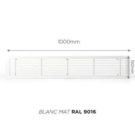 Grille de soufflage linéaire 1000x150mm Couleur Blanc mat, Noire ou Anthracite