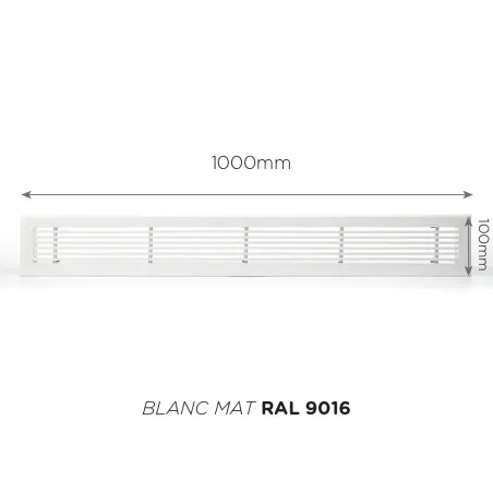 Grille de soufflage linéaire 1000x100mm Couleur Blanc mat, Noire ou Anthracite