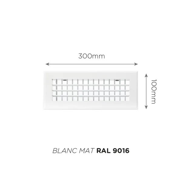 Grille de soufflage double déflexion 300x100mm Couleur Blanc mat, Noire ou Anthracite