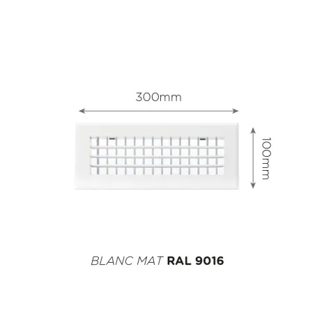 Grille de soufflage double déflexion 300x100mm Couleur Blanc mat, Noire ou Anthracite