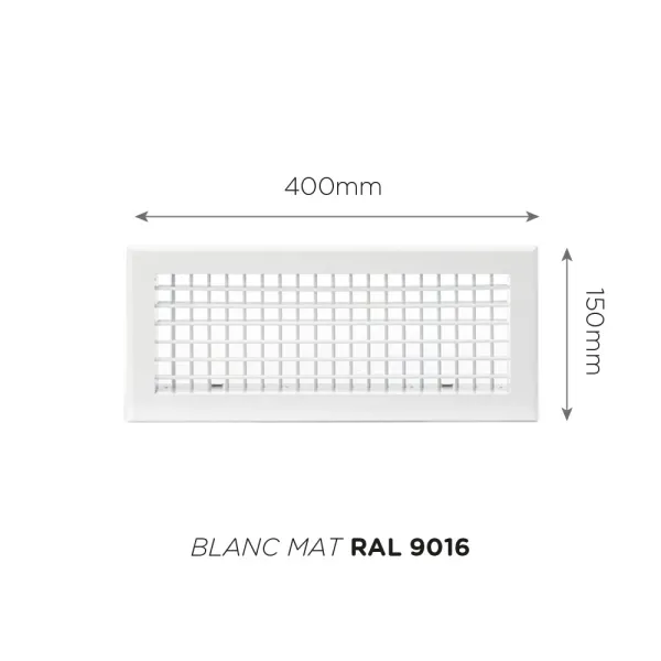 Grille de soufflage double déflexion 400x150mm Couleur Blanc mat, Noire ou Anthracite