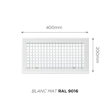 Grille de soufflage double déflexion 400x200mm Couleur Blanc mat, Noire ou Anthracite