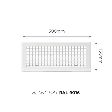 Grille de soufflage double déflexion 500x150mm Couleur Blanc mat, Noire ou Anthracite
