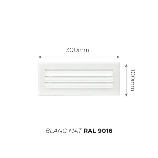 Grille de soufflage lames courbes 300x100mm Couleur Blanc mat, Noire ou Anthracite