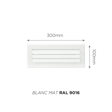 Grille de soufflage lames courbes 300x100mm Couleur Blanc mat, Noire ou Anthracite