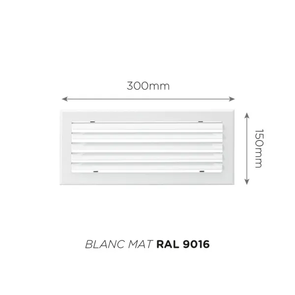 Grille de soufflage lames courbes 300x150mm Couleur Blanc mat, Noire ou Anthracite