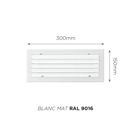 Grille de soufflage lames courbes 300x150mm Couleur Blanc mat, Noire ou Anthracite
