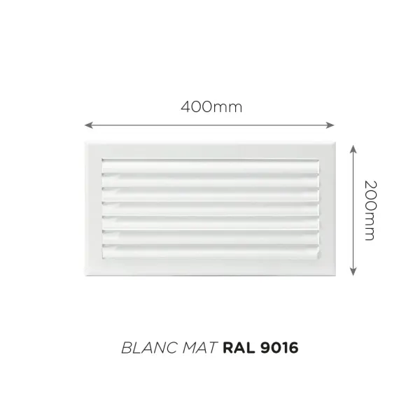 Grille de soufflage lames courbes 400x200mm Couleur Blanc mat, Noire ou Anthracite