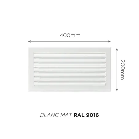Grille de soufflage lames courbes 400x200mm Couleur Blanc mat, Noire ou Anthracite