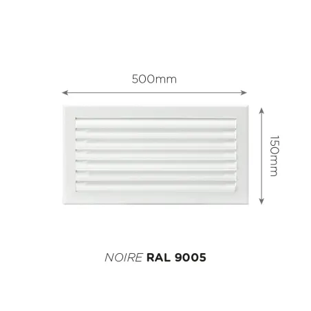 Grille de soufflage lames courbes 500x150mm Couleur Blanc mat, Noire ou Anthracite