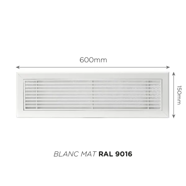Grille de reprise linéaire 600x150mm Couleur Blanc mat, Noire ou Anthracite