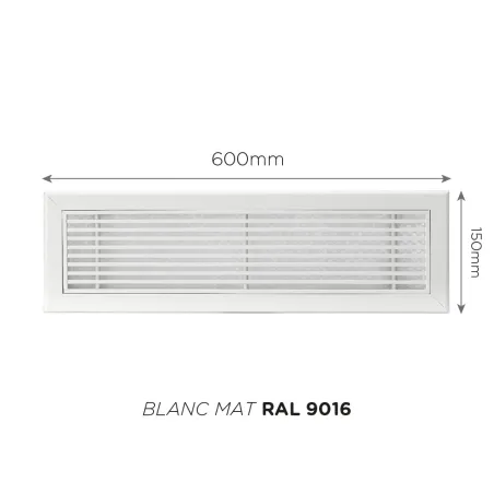 Grille de reprise linéaire 600x150mm Couleur Blanc mat, Noire ou Anthracite