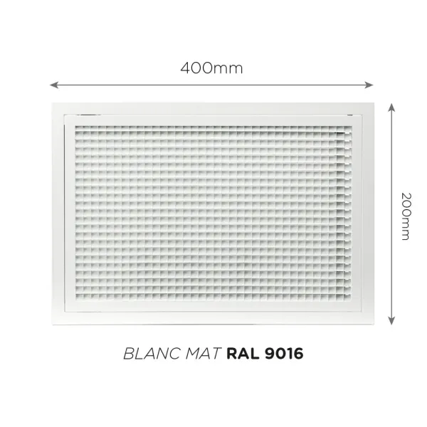 Grille de reprise à quadrillage incliné 400x200mm Couleur Blanc mat, Noire ou Anthracite