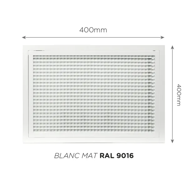 Grille de reprise à quadrillage incliné 400x400mm Couleur Blanc mat, Noire ou Anthracite