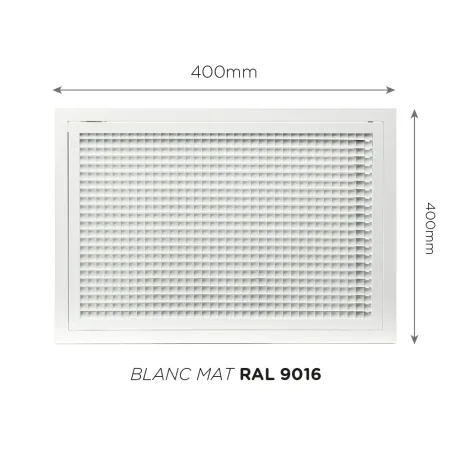 Grille de reprise à quadrillage incliné 400x400mm Couleur Blanc mat, Noire ou Anthracite
