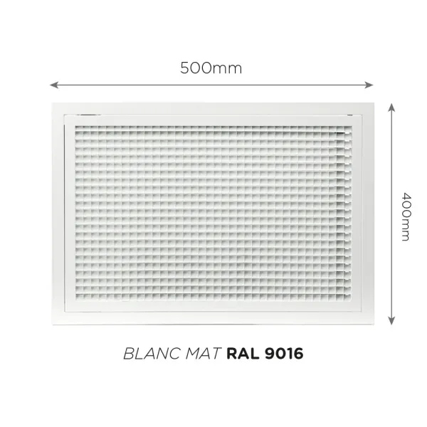 Grille de reprise à quadrillage incliné 500x400mm Couleur Blanc mat, Noire ou Anthracite