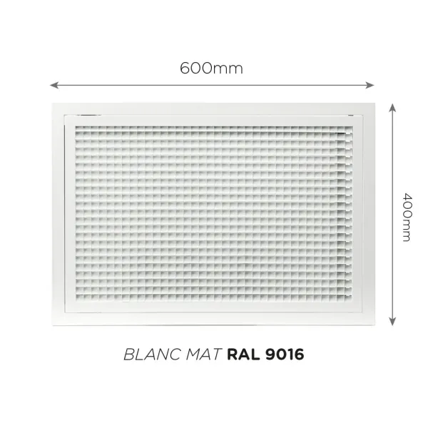 Grille de reprise à quadrillage incliné 600x400mm Couleur Blanc mat, Noire ou Anthracite