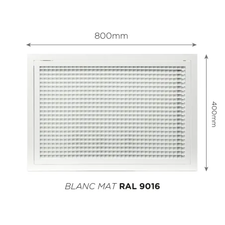 Grille de reprise à quadrillage incliné 800x400mm Couleur Blanc mat, Noire ou Anthracite