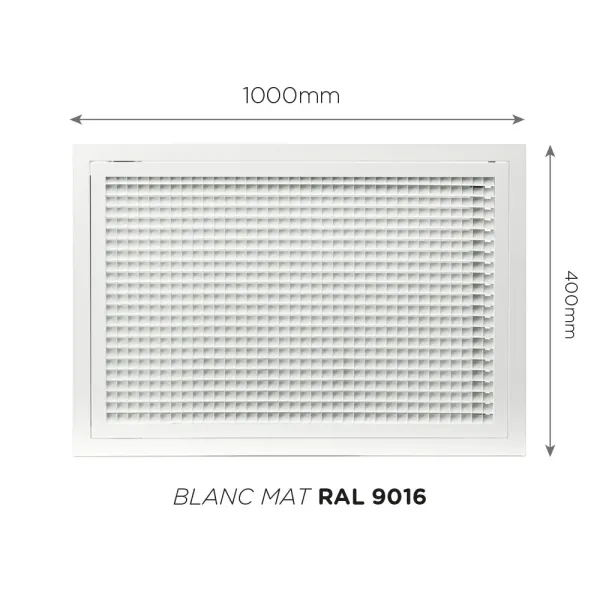 Grille de reprise à quadrillage incliné 1000x400mm Couleur Blanc mat, Noire ou Anthracite