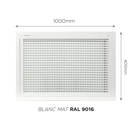 Grille de reprise à quadrillage incliné 1000x400mm Couleur Blanc mat, Noire ou Anthracite