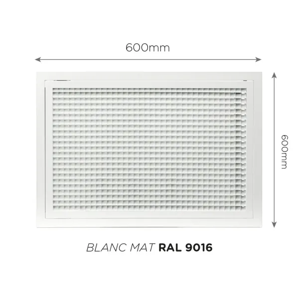 Grille de reprise à quadrillage incliné 600x600mm Couleur Blanc mat, Noire ou Anthracite