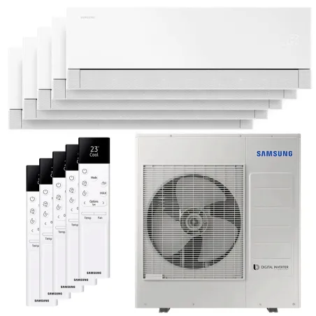 Penta split Samsung WindFree Première+ 10kW AJ100TXJ5KG/EU tailles 20 + 20 + 20 + 20 + 25 AR70H07CAAWNEU (x4) + AR70H09CAAWNEU