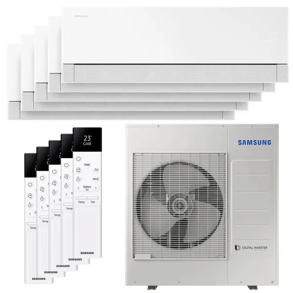Penta split Samsung WindFree Première+ 10kW AJ100TXJ5KG/EU tailles 20 + 25 + 25 + 25 + 25 AR70H07CAAWNEU + AR70H09CAAWNEU (x4)