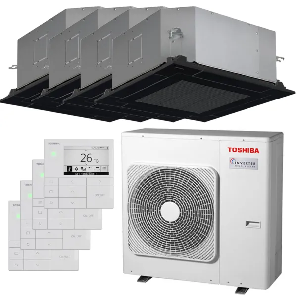 Quadri split Toshiba cassette RAS-4M27G3AVG-E 8.0kW Tailles 25 + 25 + 25 + 25 RAS-M10S4MUVG-E (x4) avec commande RBC-AMSU52-E