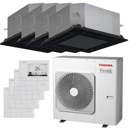 Quadri split Toshiba cassette RAS-4M27G3AVG-E 8.0kW Tailles 25 + 25 + 25 + 25 RAS-M10S4MUVG-E (x4) avec commande RBC-AMSU52-E