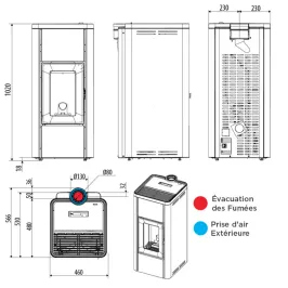 Poêle à granulés étanche MCZ Mida Air 8 XUP 5S Puissance 8kW Sortie Fumée Coaxiale 2