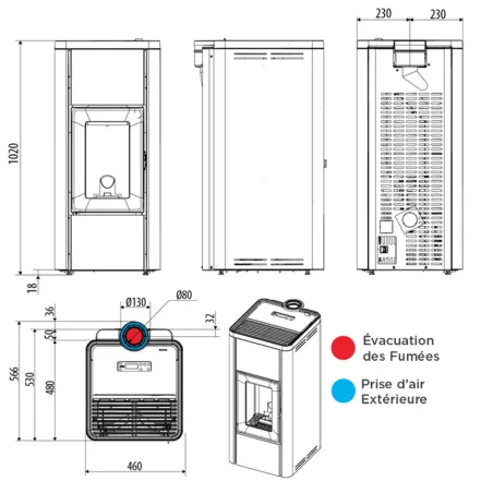 Poêle à pellets pas cher MCZ modèle Mida Air 8 UPXUP 5S Puissance 8kW